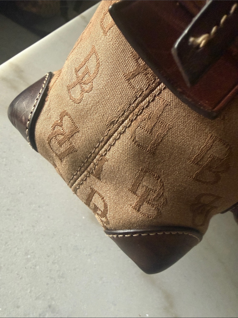 Dooney & Bourke Tan and Dark Brown Signature Shoulder Bag - Picture 12 of 13